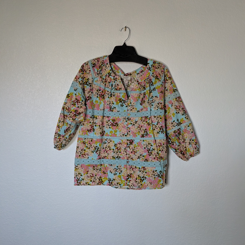 Tru Luxe Jeans Floral Pastel Peasant Blouse
